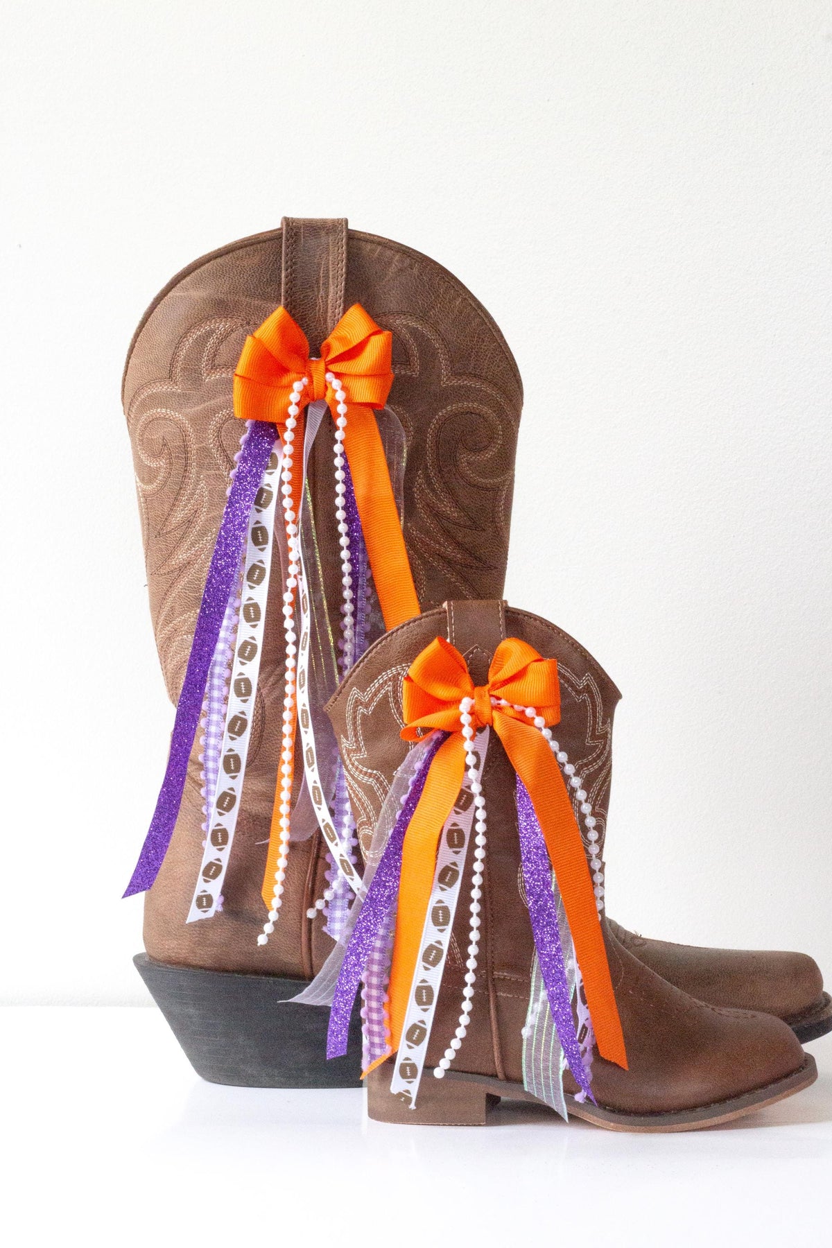Orange and Purple GameDay Boot Bows