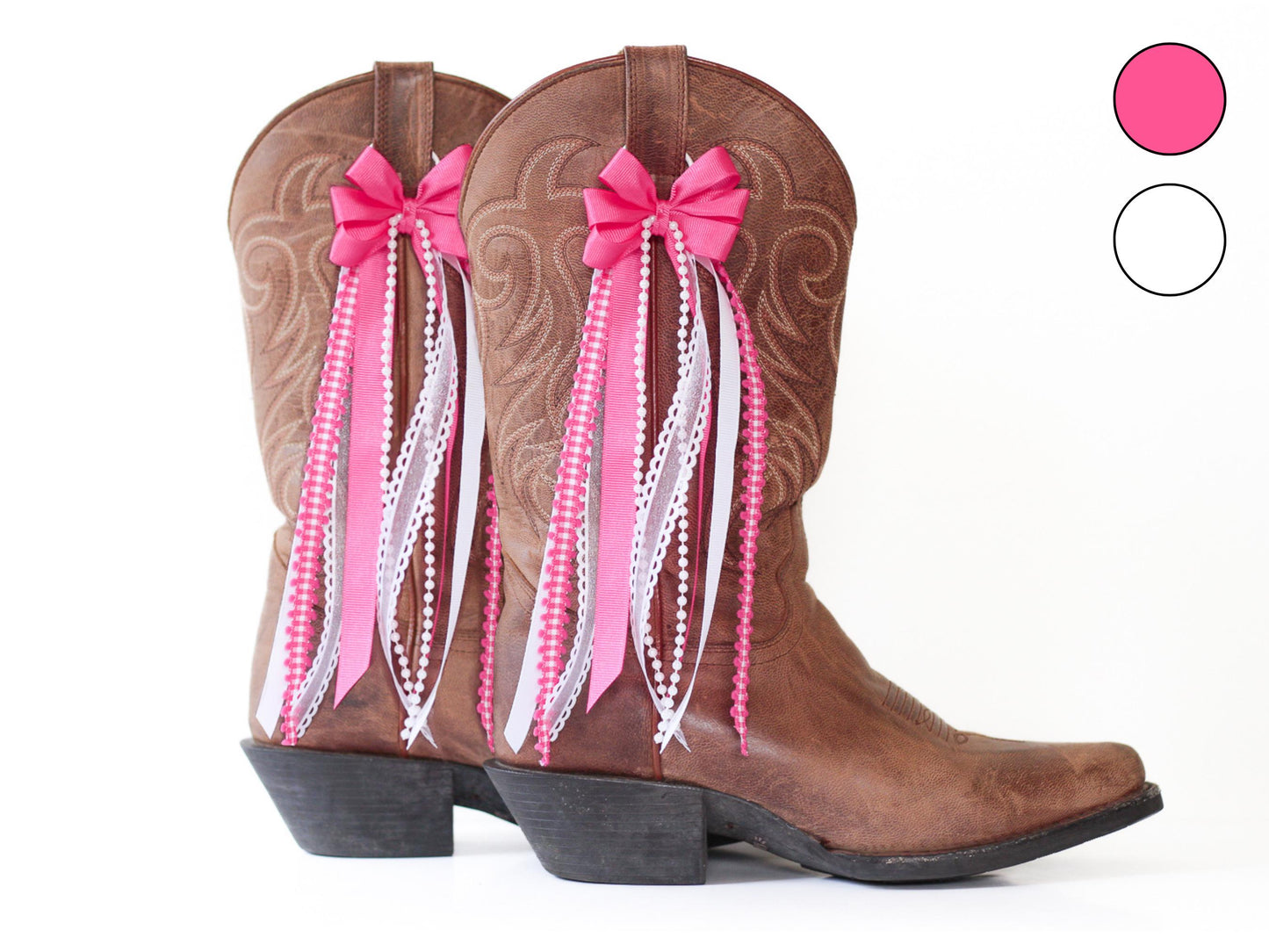Hot Pink and White Country Concert Boot Bows