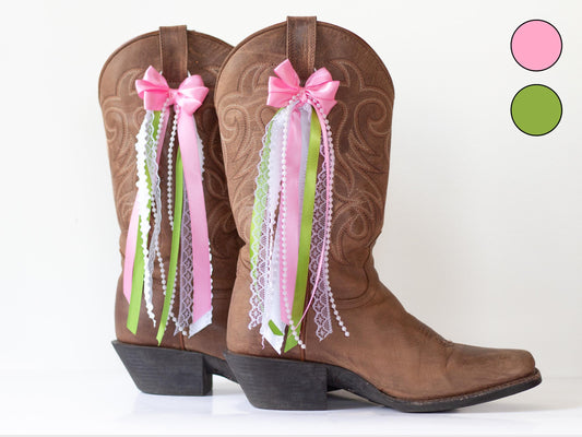 Rose and Green Sorority Boot Bows
