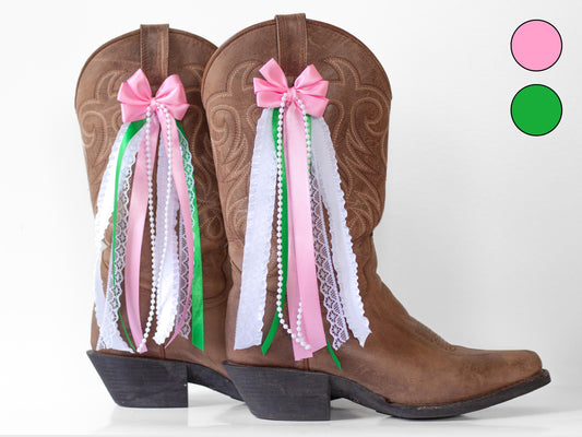 Salmon Pink and Apple Green Boot Bows