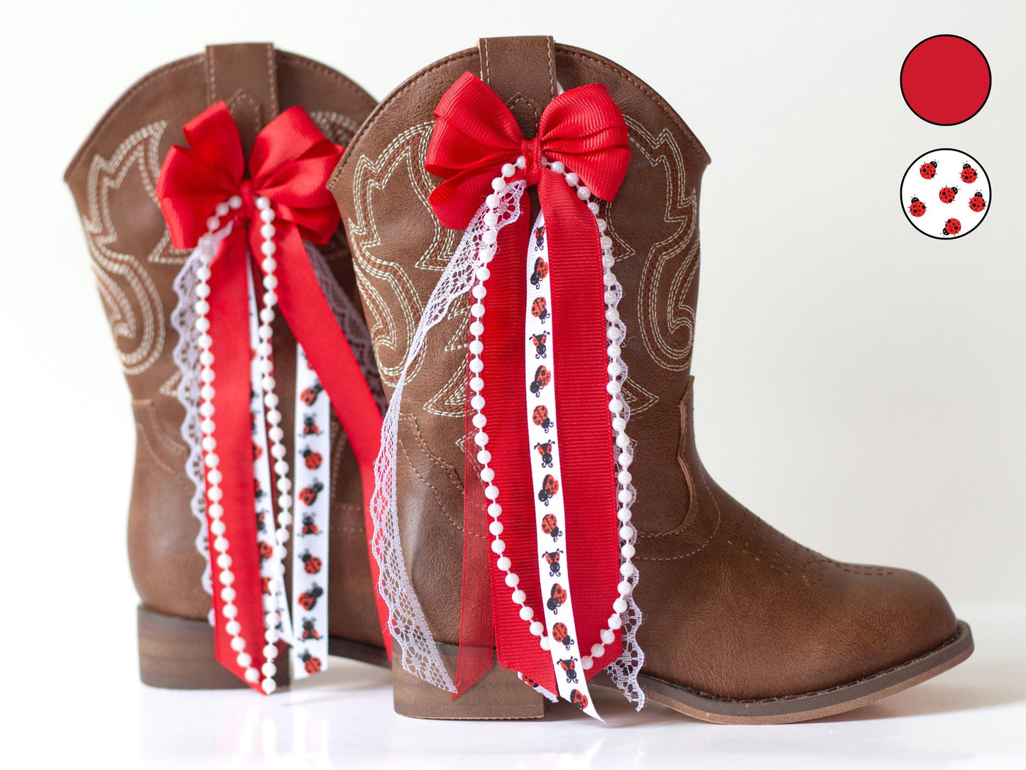 Kids Red Ladybug Boot Bows