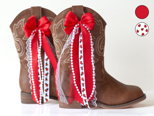 Kids Red Ladybug Boot Bows
