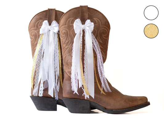 White and Gold Wedding Boot Bows
