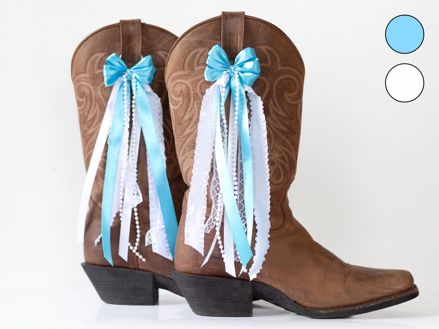Azure Blue and White Boot Bows