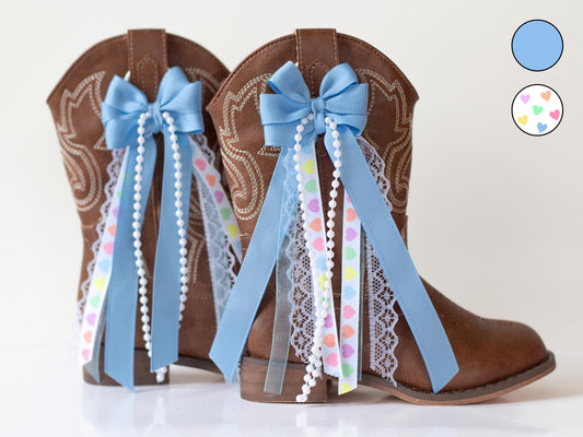 Kids Blue Heart Boot Bows