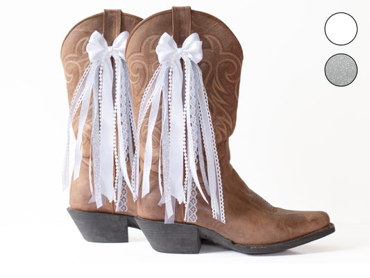 White and Silver Wedding Boot Bows