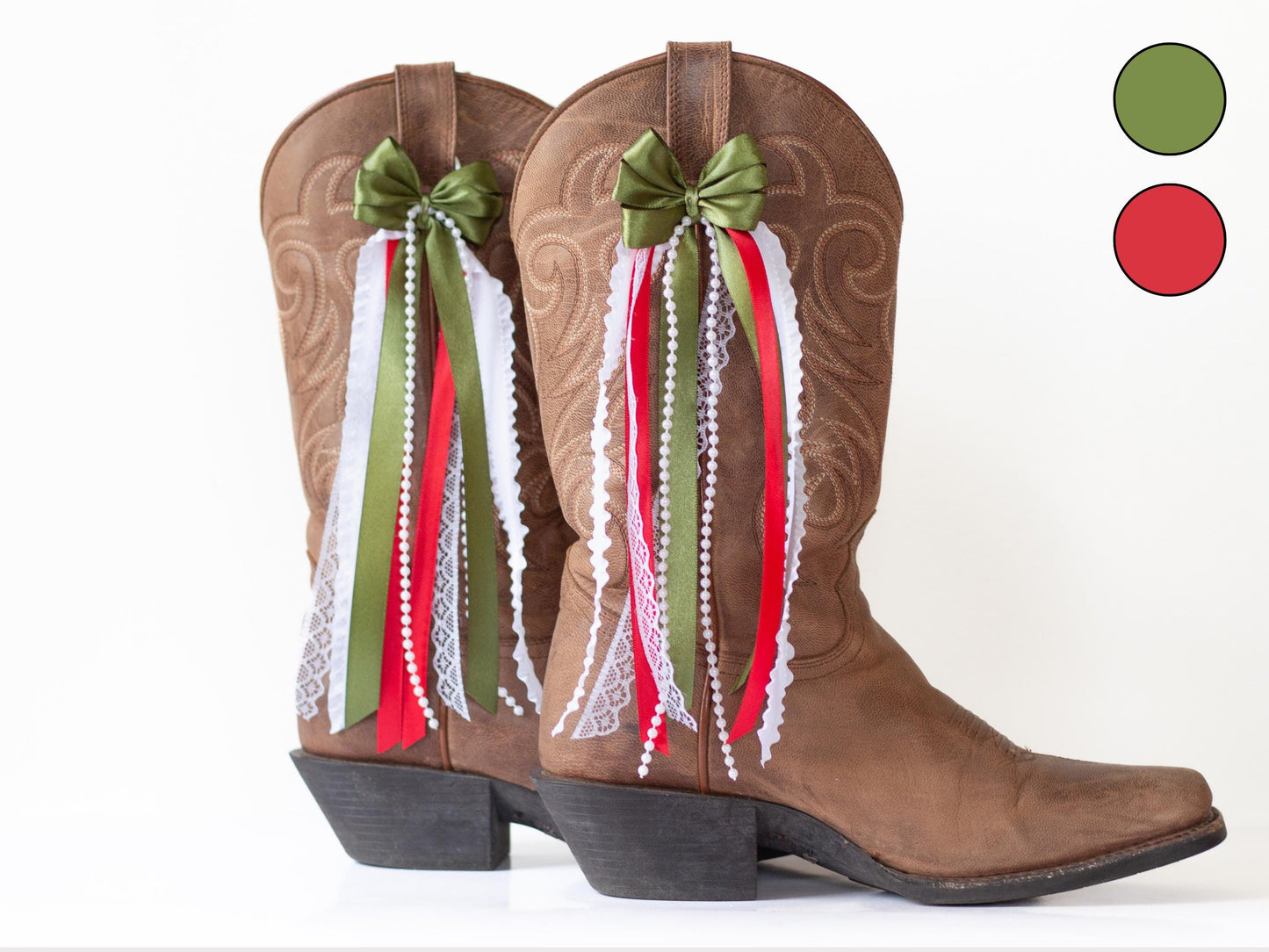 Scarlet Red and Olive Green Sorority Boot Bows