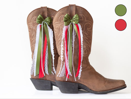 Scarlet Red and Olive Green Sorority Boot Bows