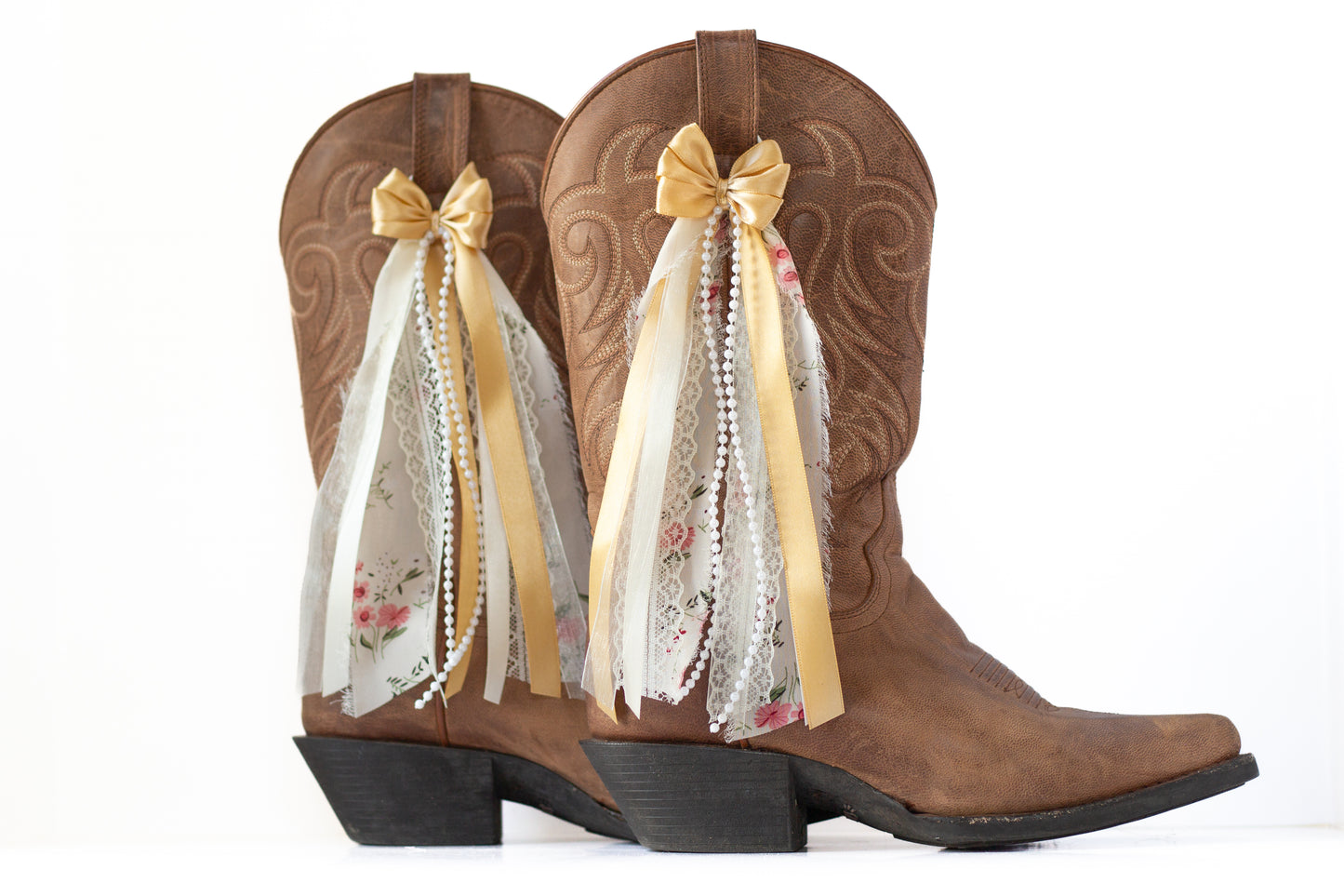 Gold and Pink Floral Boot Bows