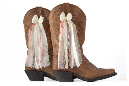 Cream and Pink Floral Boot Bows
