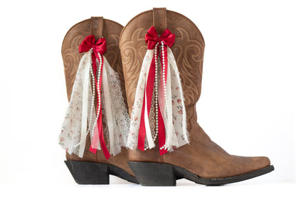 Red and Cream Floral Boot Bows