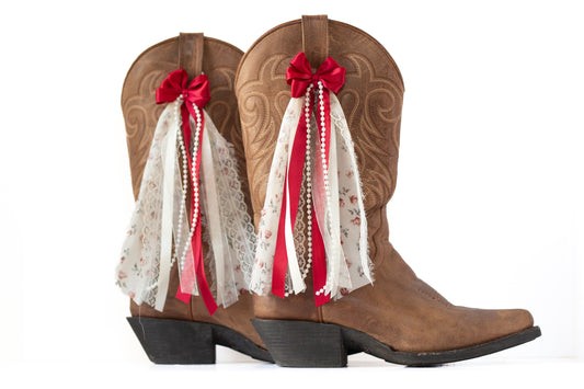 Red and Cream Floral Boot Bows