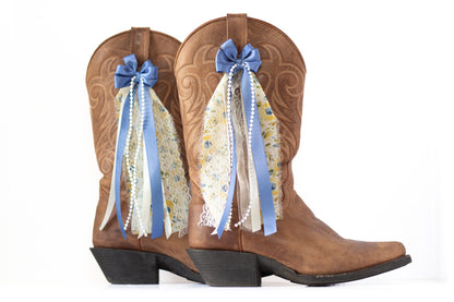 Blue and Yellow Floral Boot Bows