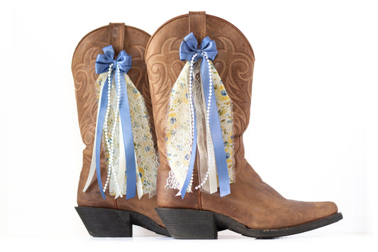 Blue and Yellow Floral Boot Bows