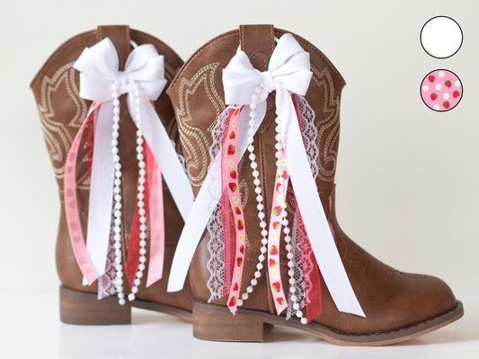 Kids White Strawberry and Flower Boot Bows