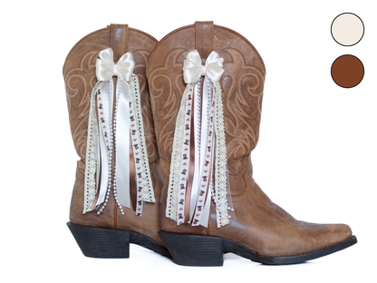 Cream and Brown Boot Print Country Concert Boot Bows