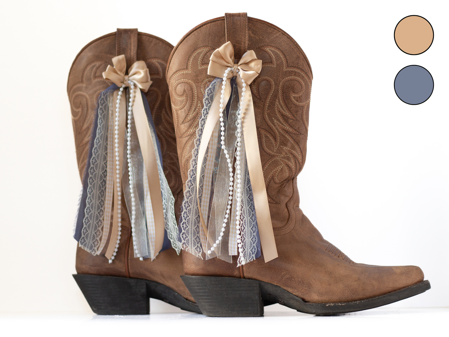 Light Bronze and Dusty Blue Fall Boot Bows