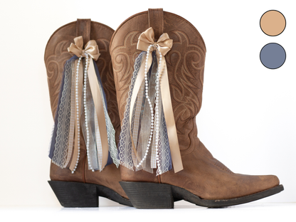 Light Bronze and Dusty Blue Fall Boot Bows