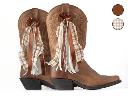 Brown Gingham Fall Boot Bows