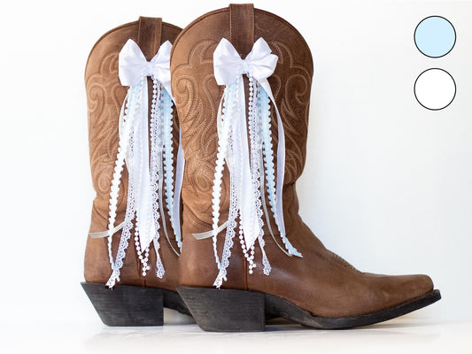 Light Blue and White Country Concert Boot Bows