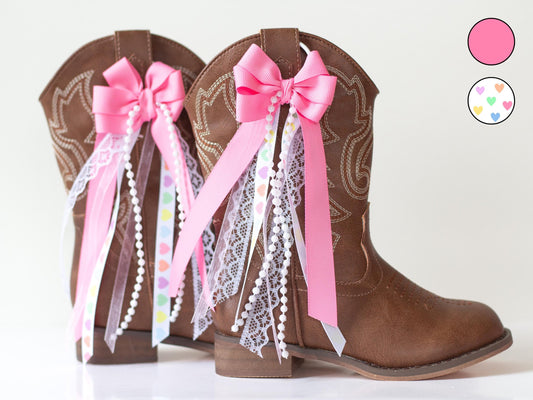 Kids Pink Heart Boot Bows