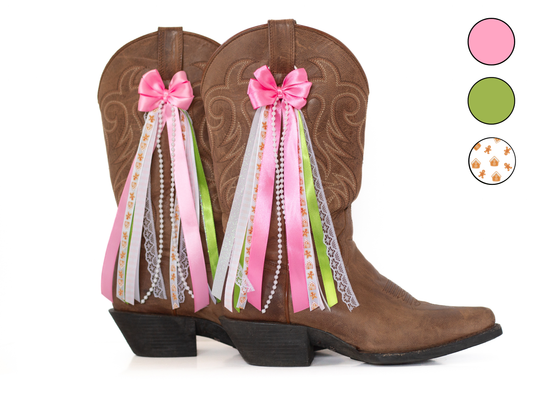 Pink and Green Gingerbread Christmas Boot Bows