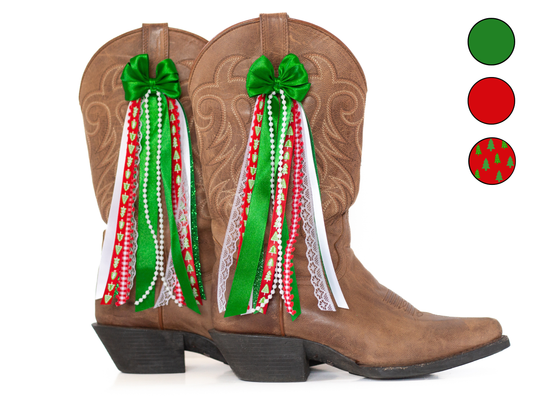 Green and Red Christmas Tree Boot Bows