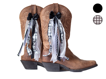 Black and White Gingham Coastal Cowgirl Boot Bows