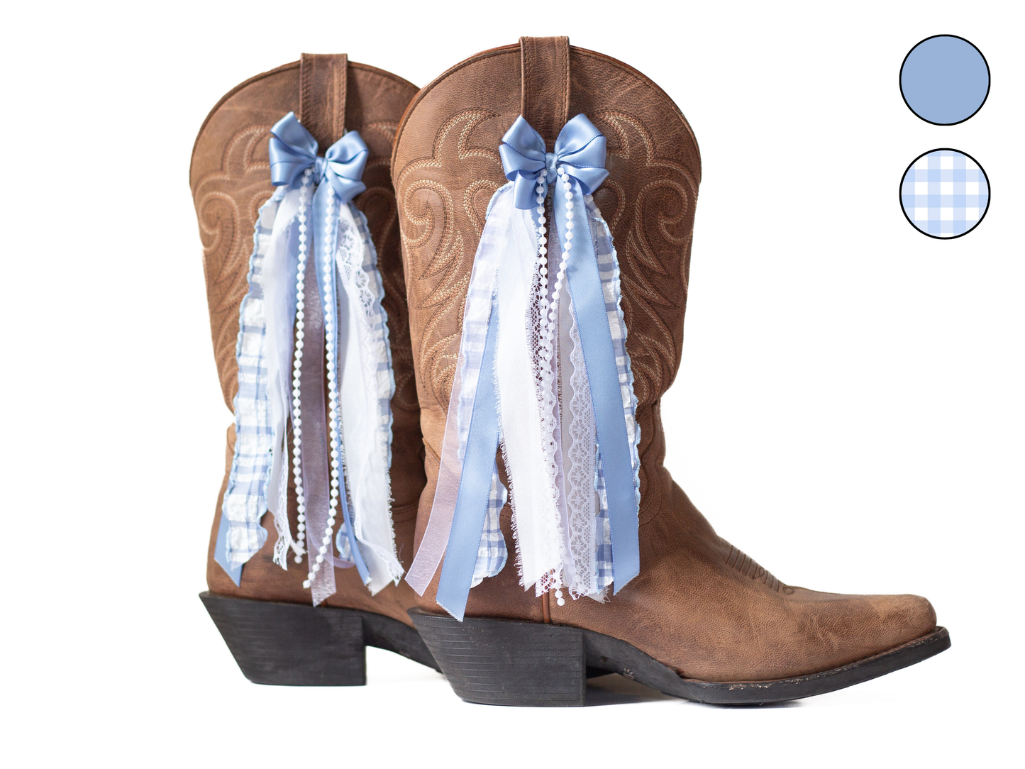Blue and White Gingham Coastal Cowgirl Boot Bows
