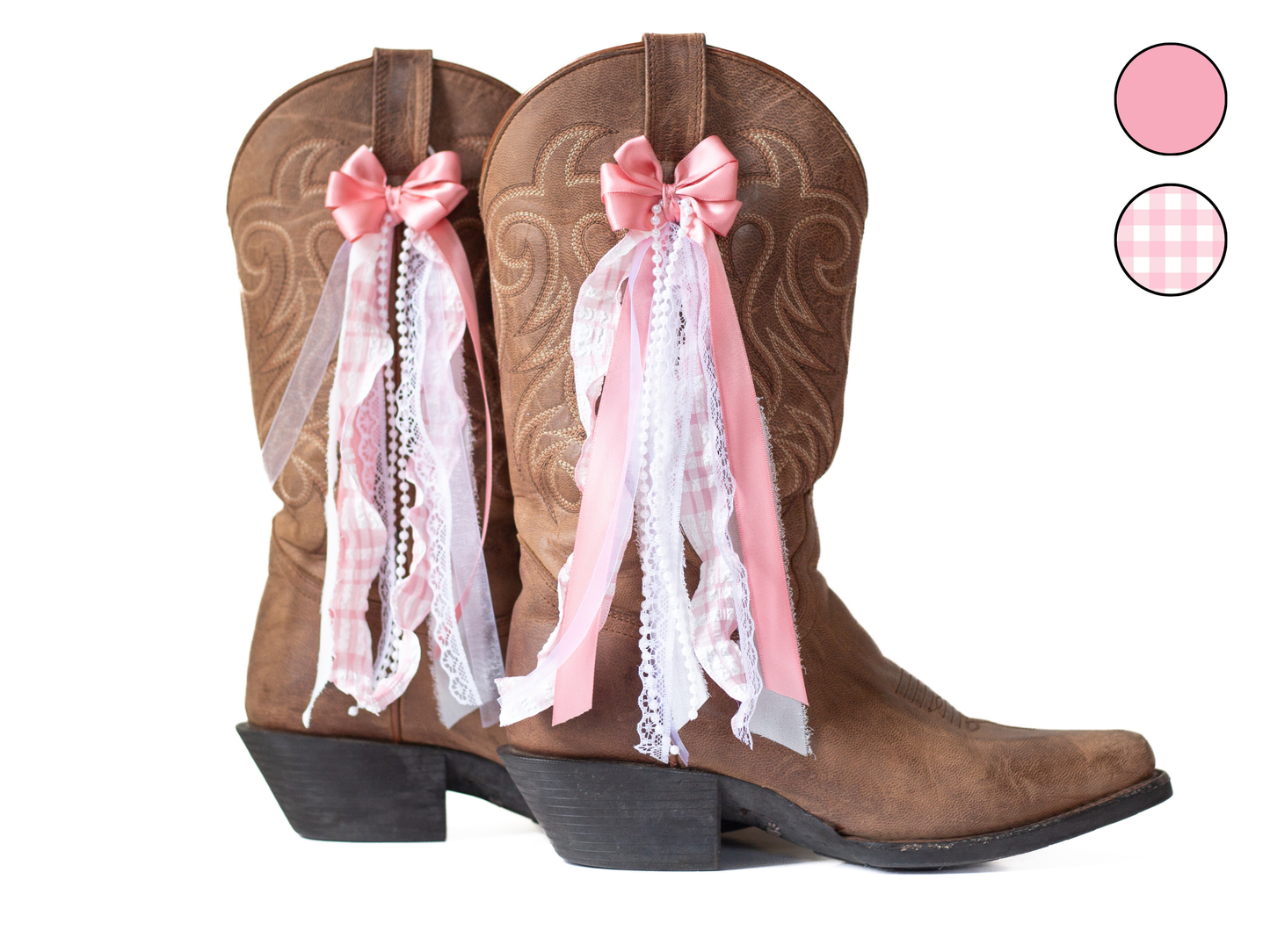 Pink and White Gingham Coastal Cowgirl Boot Bows