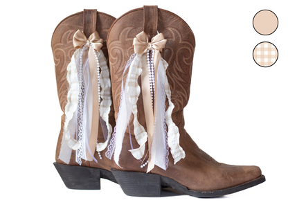 Tan and White Gingham Coastal Cowgirl Boot Bows