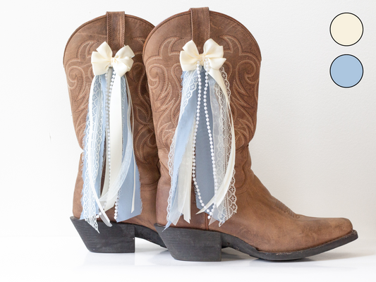 Cream and Denim Country Concert Boot Bows
