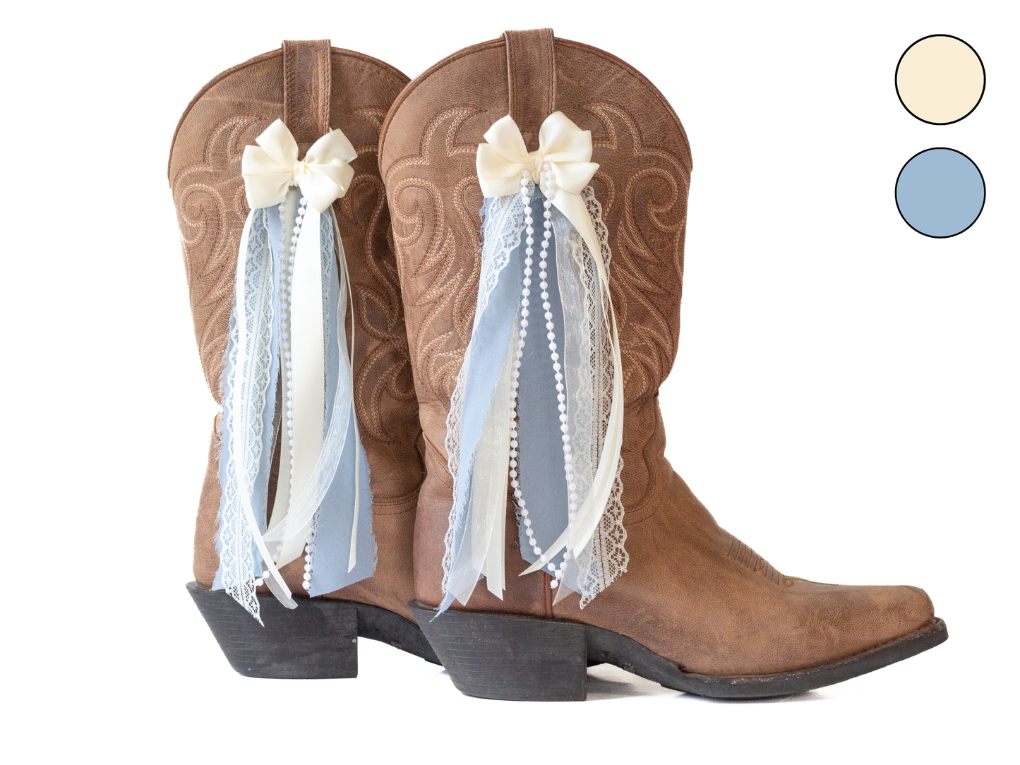 Cream and Denim Country Concert Boot Bows