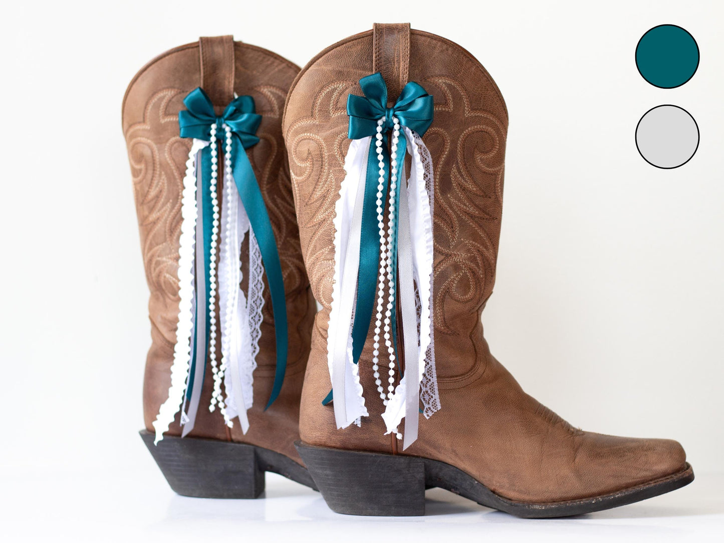 Turquoise Blue and Steel Gray Sorority Boot Bows