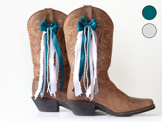 Turquoise Blue and Steel Gray Sorority Boot Bows
