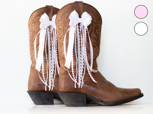 White and Pink Country Concert Boot Bows