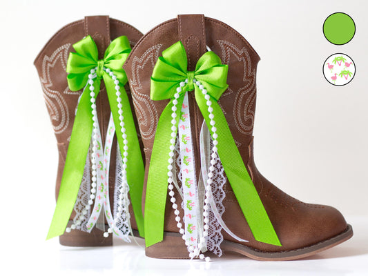 Kids Green Flamingo Boot Bows