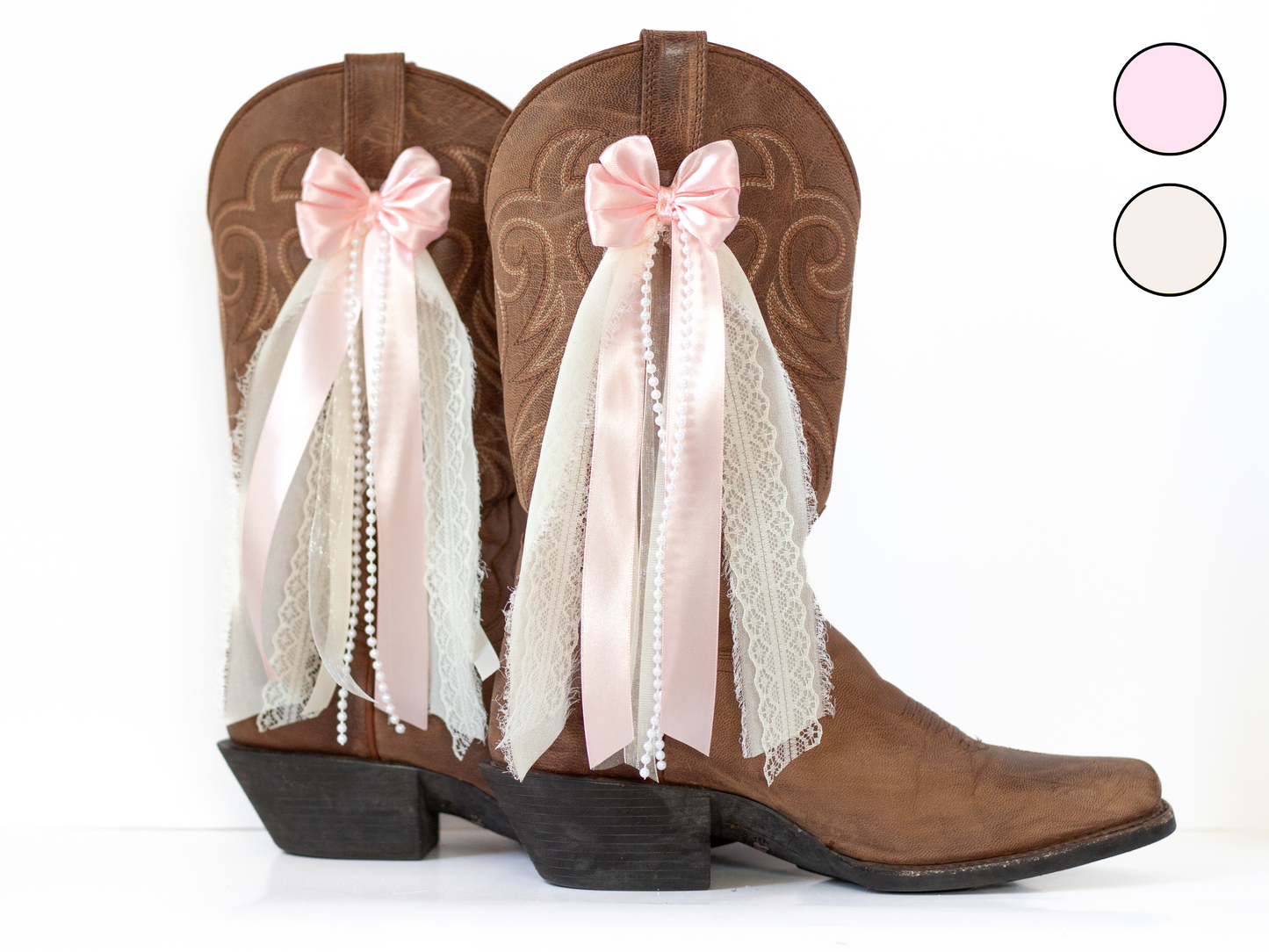 Light Pink and Cream Country Concert Boot Bows