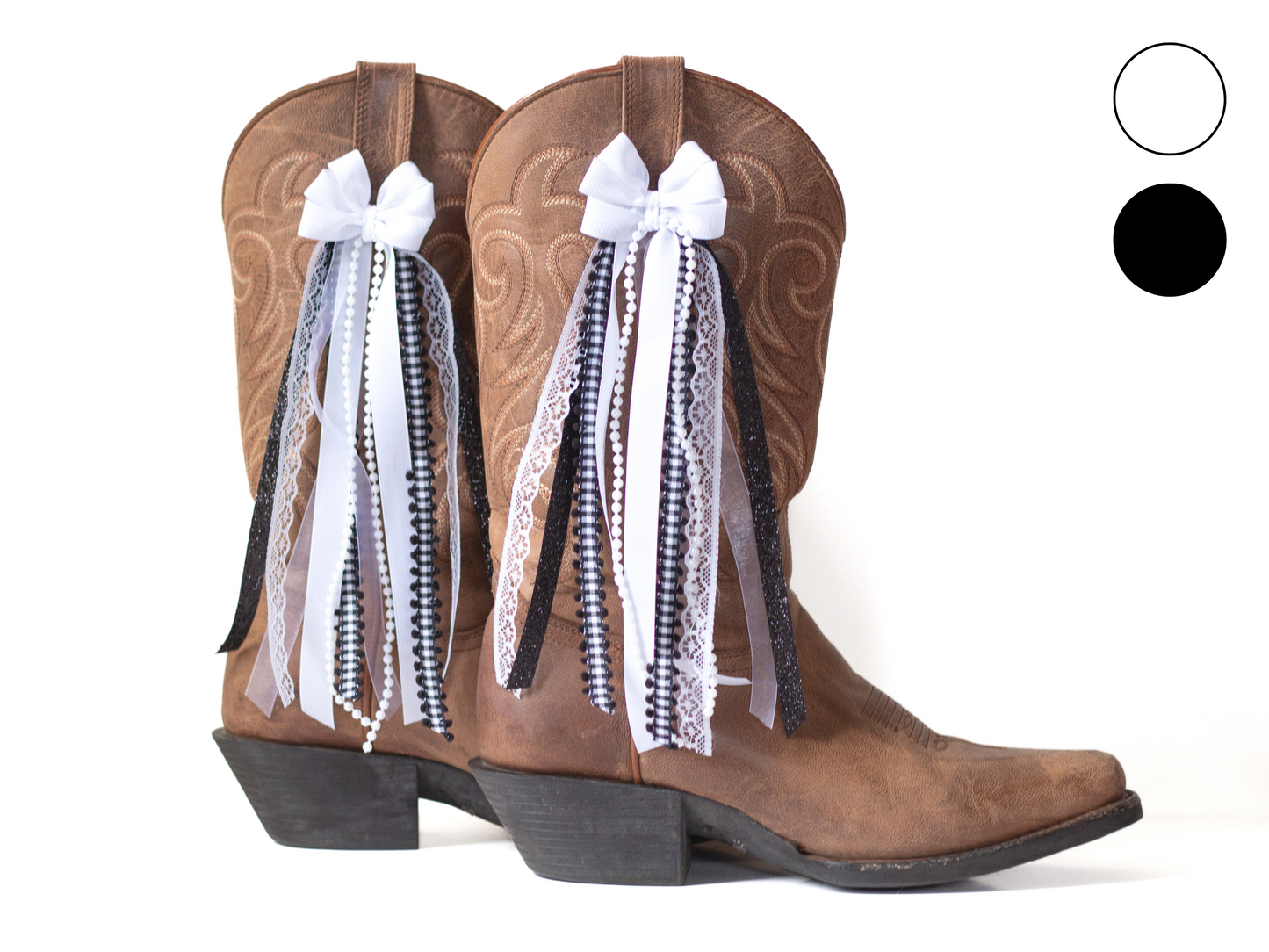 White and Black Country Concert Boot Bows