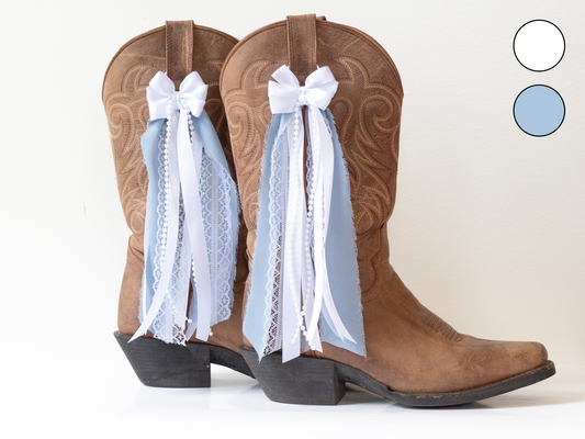 White and Denim Country Concert Boot Bows