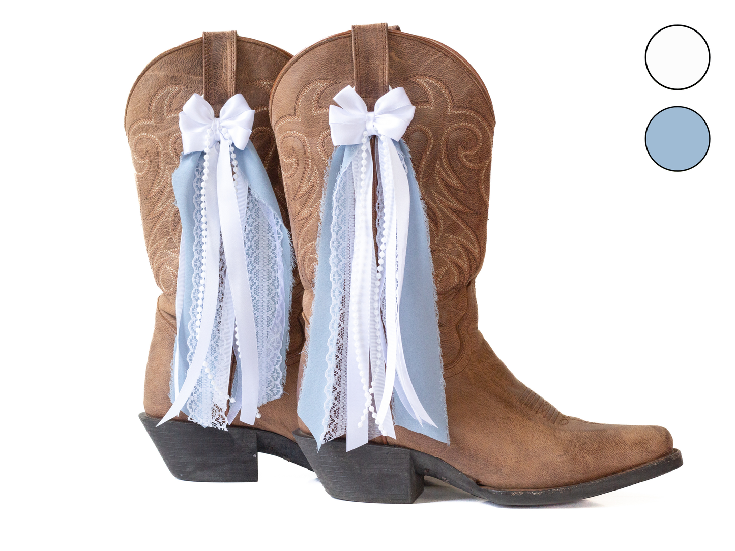 White and Denim Country Concert Boot Bows